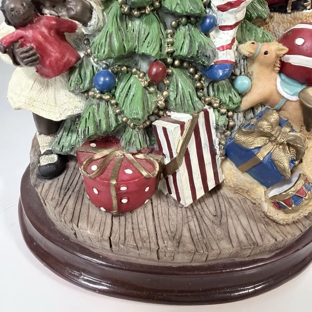 Black Santa Musical Figurine Plays We Wish You A Merry Christmas Resin Vtg Decor